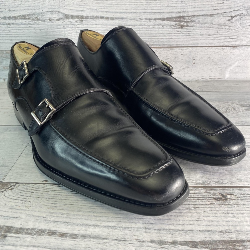 Magnanni Shoes Mens 9 M Black Leather Double Monk Strap Dress Classic Casual